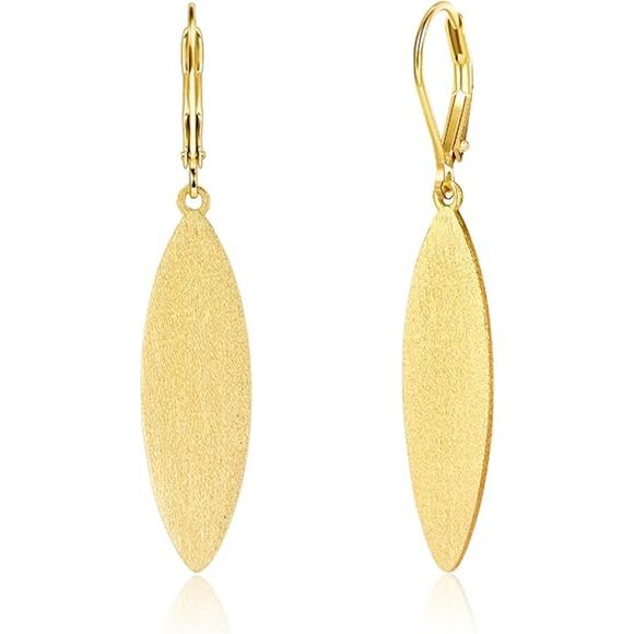 Trendy 14K Gold Plated Drop Leaf Shaped Dangle Earring for Women - Picture 1 of 5